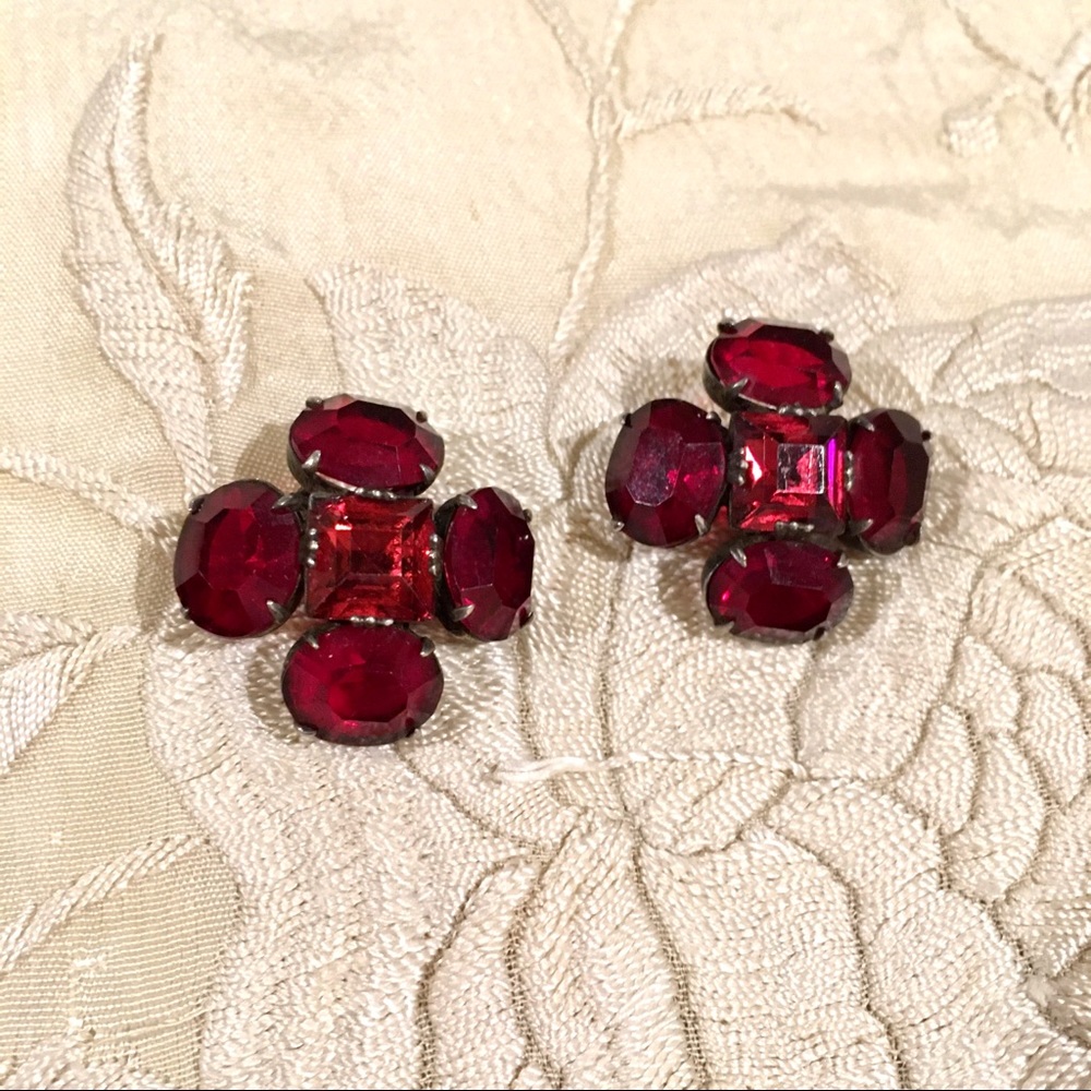Vtg sterling Austrian crystal clip on earrings